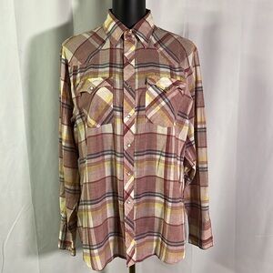 Vintage Youngbloods Authentic Western Red Plaid Pearl Snap Button Down Shirt